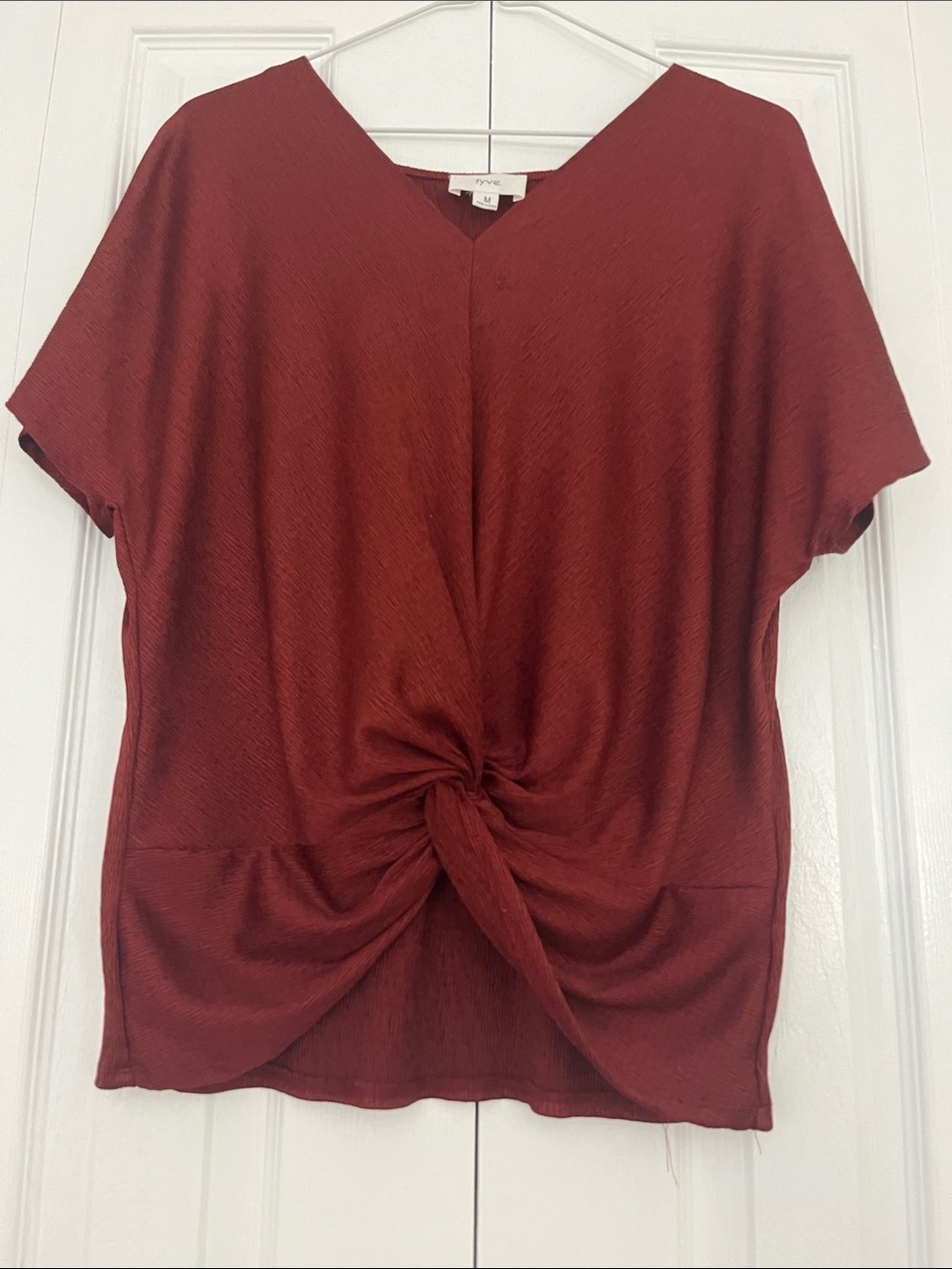 Twist-Front V-Neck Blouse in Deep Burgundy - Picture 2 of 5